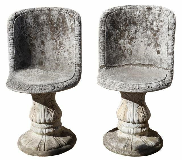 (2) CAST STONE OUTDOOR GARDEN CHAIRS(pair)