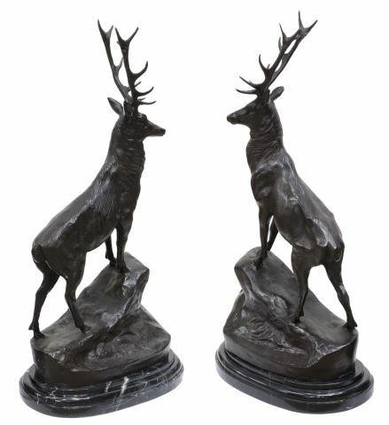  2 PATINATED BRONZE STAGS AFTER 35b2ff