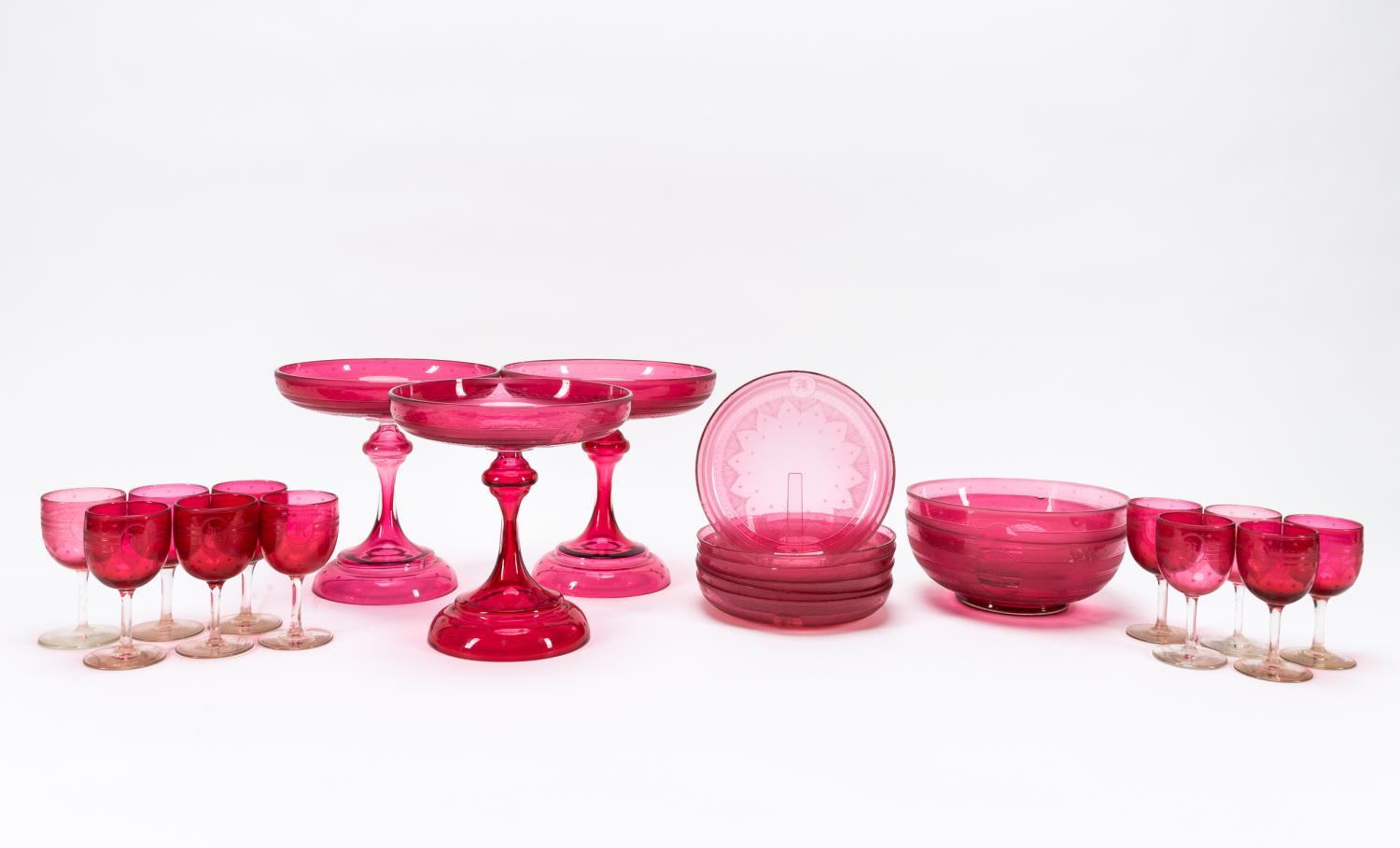MONOGRAMMED CRANBERRY GLASS TABLEWARE,