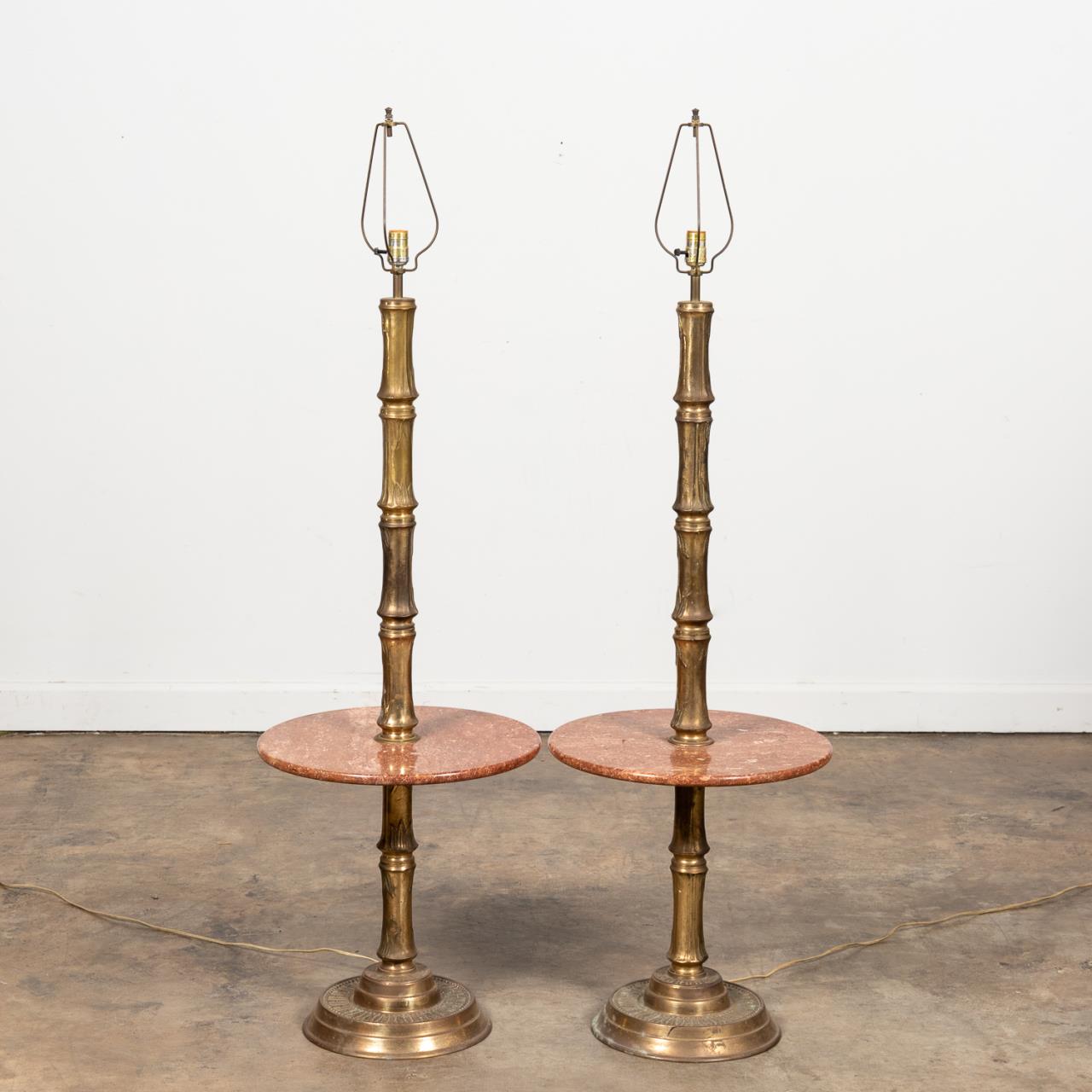 PAIR, BRASS BAMBOO FORM & MARBLE