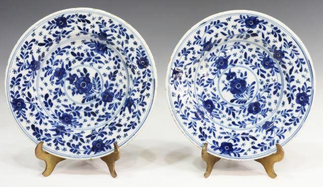 (2) DELFT BLUE & WHITE FAIENCE PLATES,