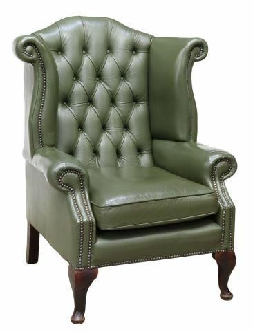 QUEEN ANNE STYLE GREEN LEATHER 35b3ee