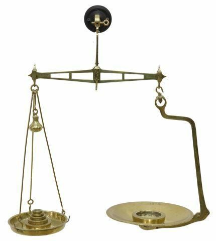 ENGLISH AVERY WALL-MOUNTED BRASS BALANCE