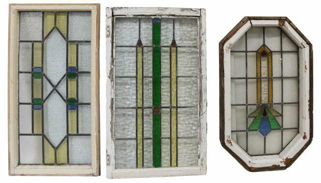  3 ENGLISH STAINED LEADED GLASS 35b44d
