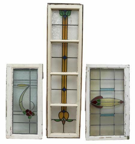  3 ENGLISH STAINED LEADED GLASS 35b44a