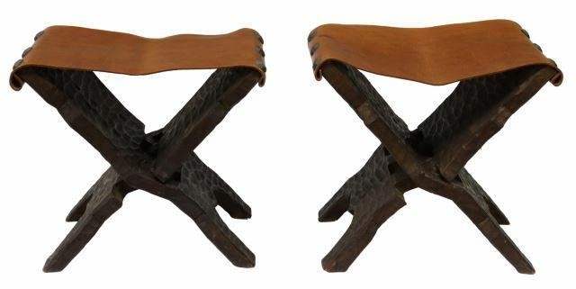 (2) RUSTIC LEATHER SEAT FOLDING