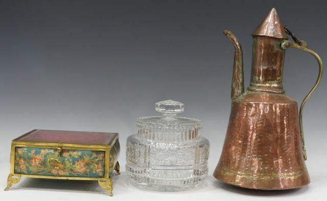 (3) DECORATIVE GLASS BOXES & COPPER