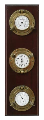 NAUTICAL BRASS PORTHOLE BAROMETER, CLOCK,