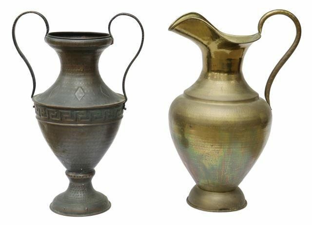 (2) LARGE BRASS PITCHER & COPPER