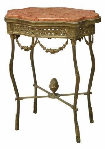 FRENCH MARBLE-TOP GILT METAL SIDE
