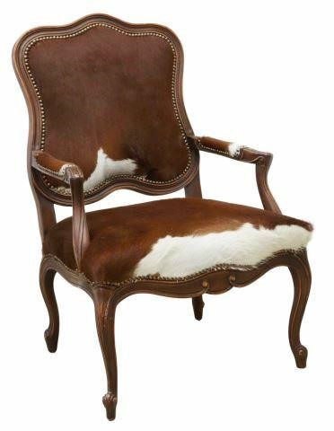 LOUIS XV STYLE COWHIDE UPHOLSTERED