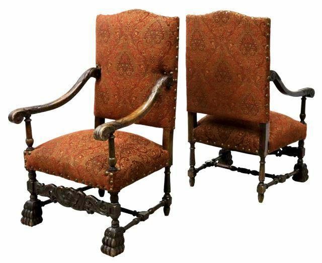 (2) BAROQUE STYLE HIGHBACK UPHOLSTERED