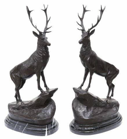  2 PATINATED BRONZE STAGS AFTER 35b51d