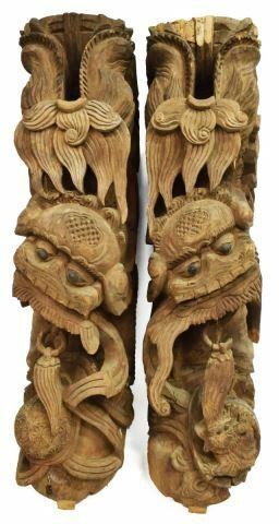  2 CHINESE CARVED FOO LION ARCHITECTURAL 35b530