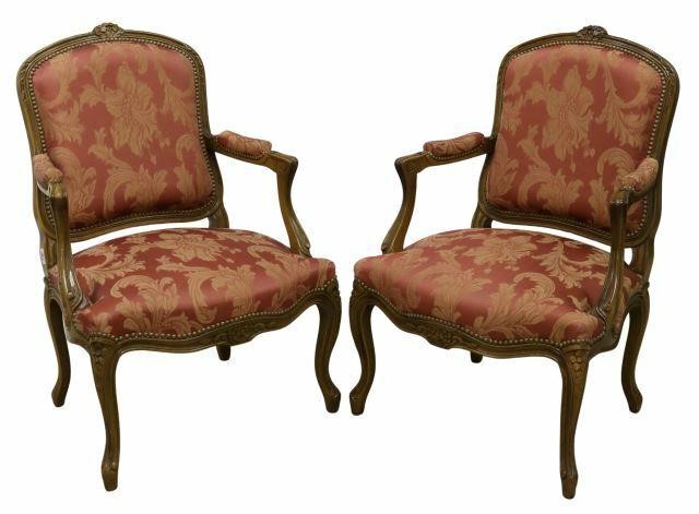  2 FRENCH LOUIS XV STYLE UPHOLSTERED 35b55c