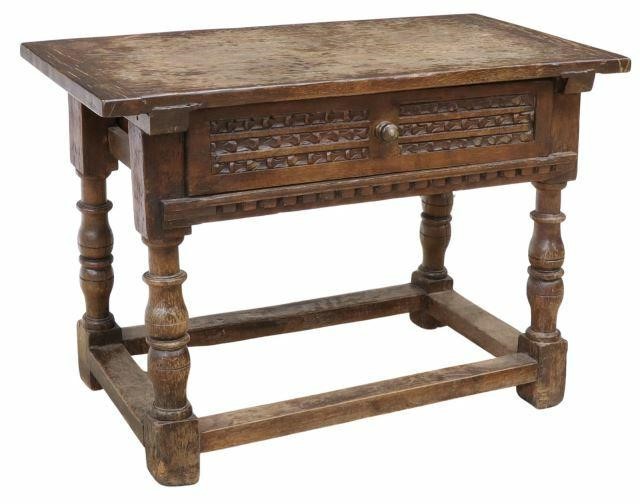 SPANISH COLONIAL CARVED WOOD TABLE,