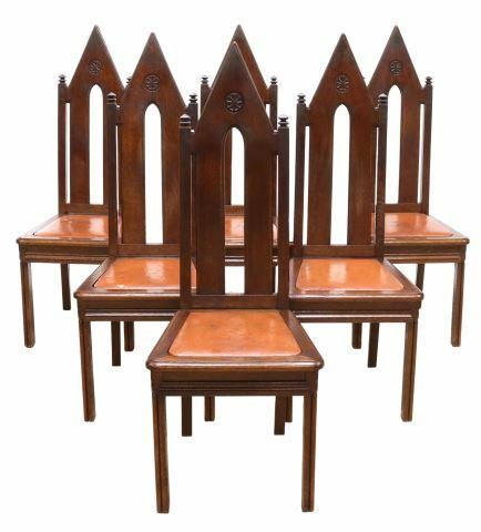  6 FRENCH GOTHIC REVIVAL OAK DINING 35b57e