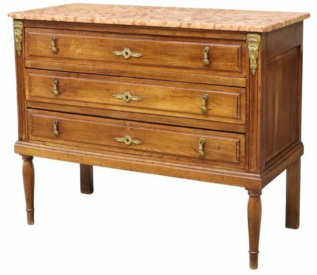 FRENCH MARBLE-TOP OAK THREE-DRAWER