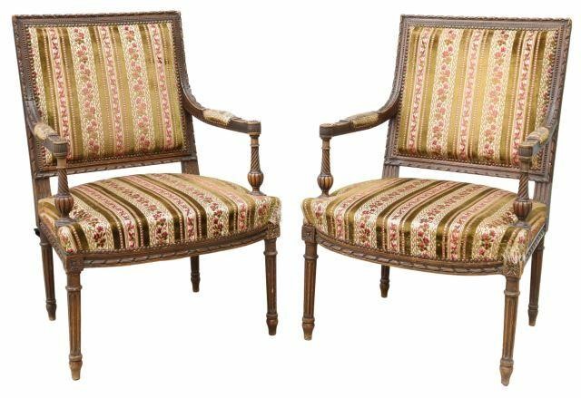  2 FRENCH LOUIS XVI STYLE UPHOLSTERED 35b592