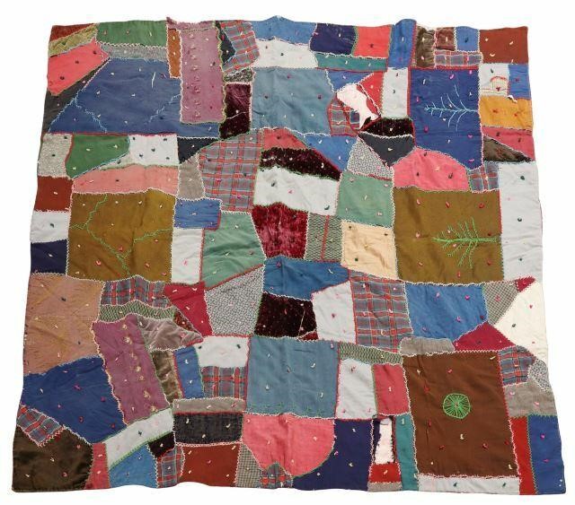 HAND EMBROIDERED CRAZY QUILT 71  35b5a0