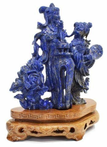 CHINESE CARVED BLUE HARDSTONE FIGURE 35b5d7