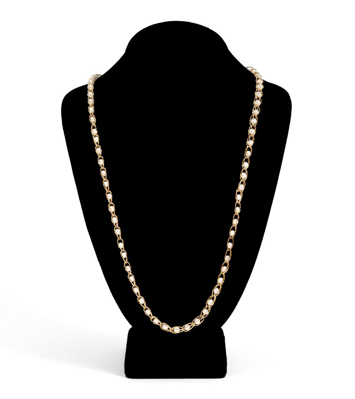 14K YELLOW GOLD & CAGED PEARL NECKLACE,