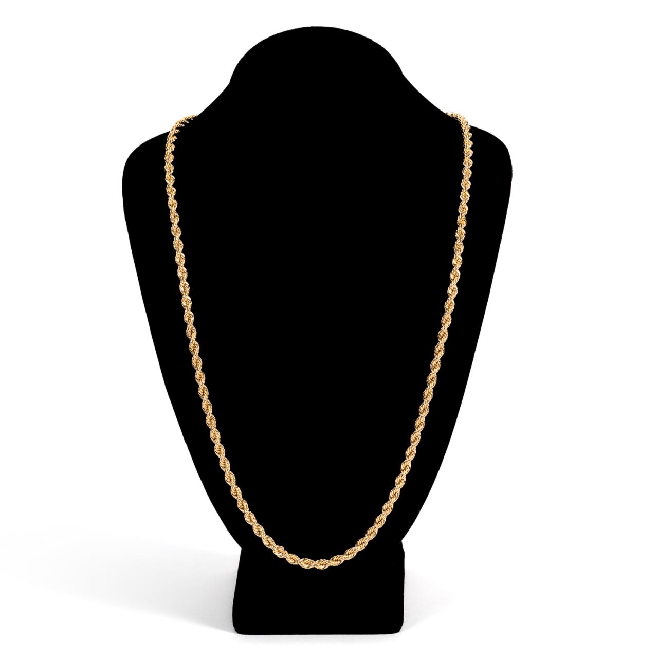 14K YELLOW GOLD ROPE CHAIN NECKLACE,