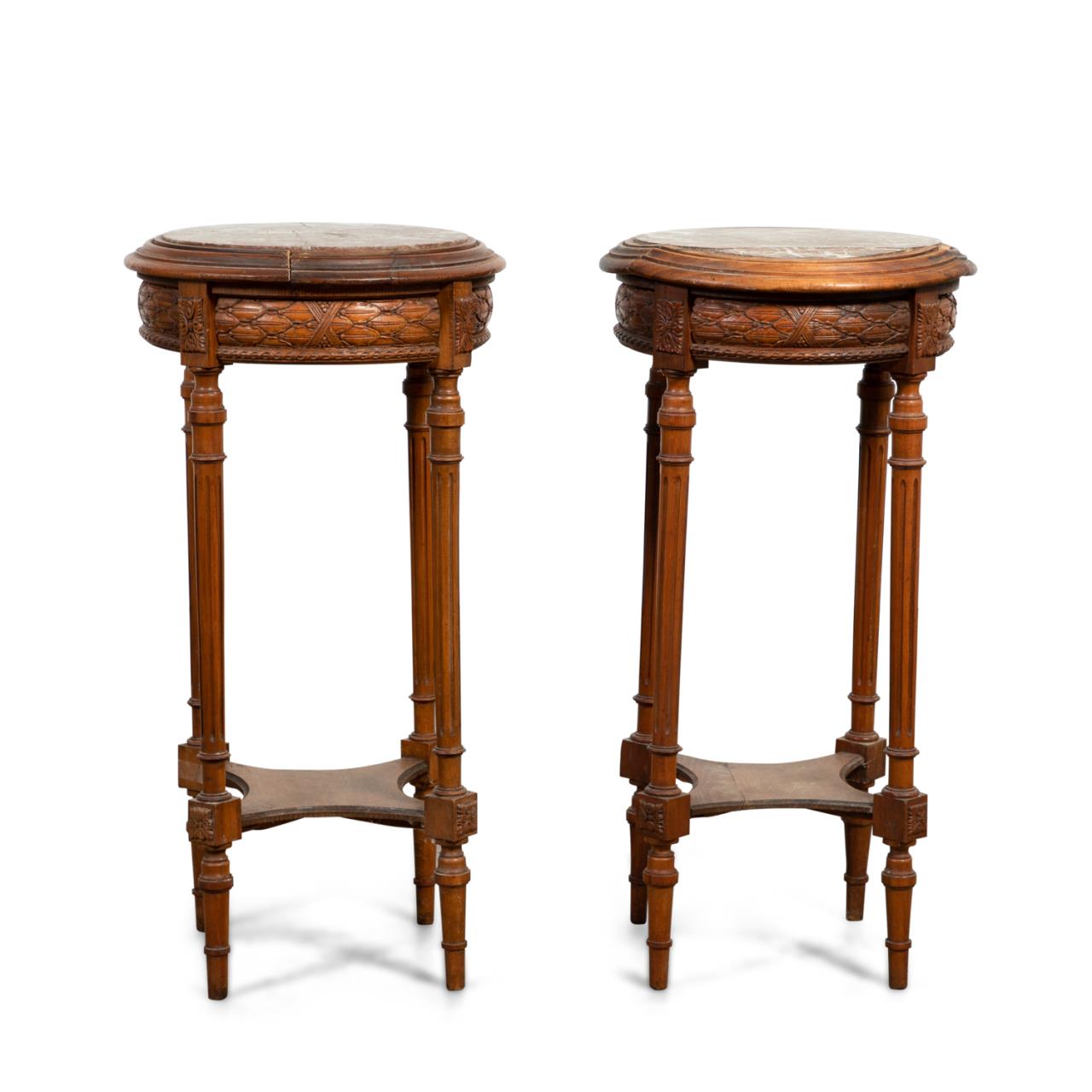 PAIR OF FRENCH MAHOGANY AND MARBLE
