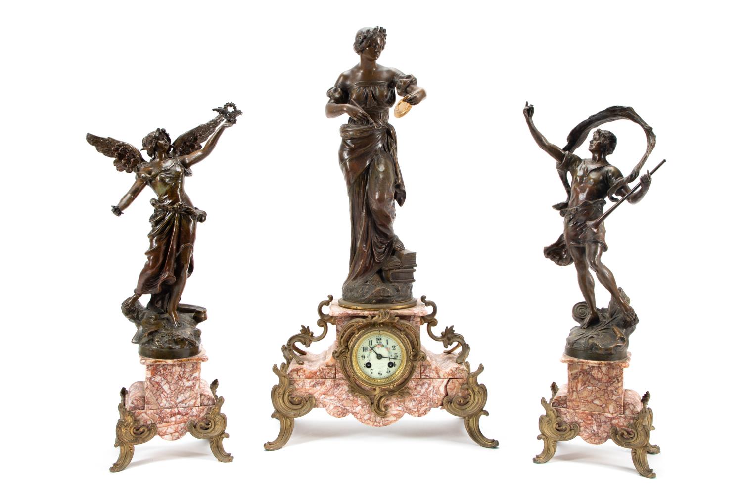 FIGURAL CLOCK GARNITURE SET WITH 358f3b