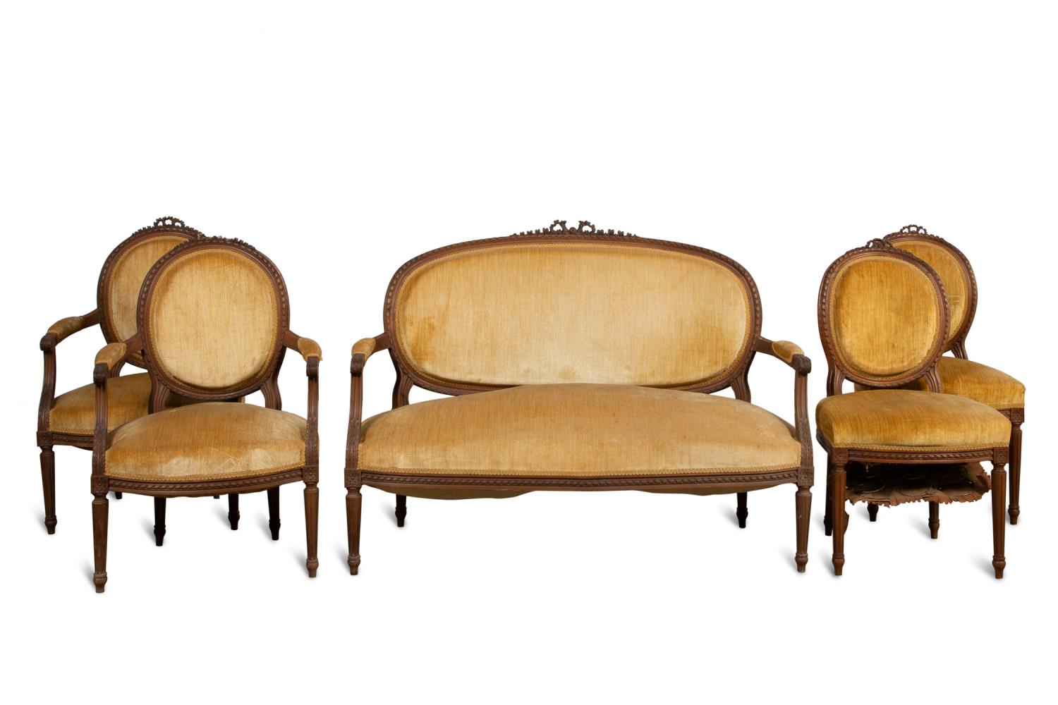 5 PC LOUIS XVI STYLE GOLD UPHOLSTERED 358f3c