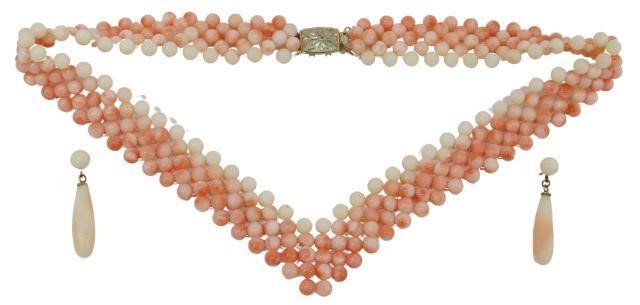  2 WOVEN PINK CORAL BEADED NECKLACE 358fe4