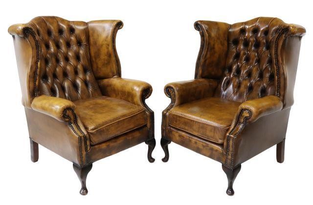  2 QUEEN ANNE STYLE LEATHER WINGBACK 358ffd