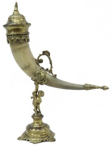 FIGURAL GILT MOUNTED DRINKING HORN,