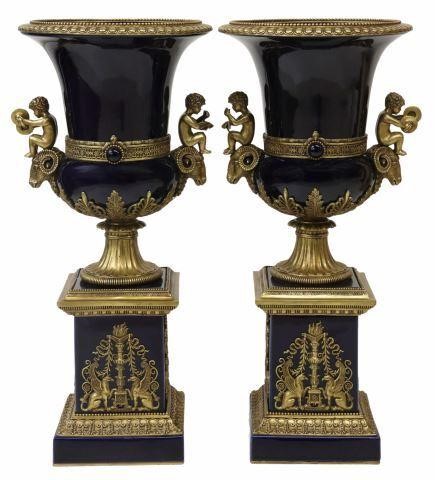 (2) LARGE BRONZE-MOUNTED PORCELAIN GARNITURE