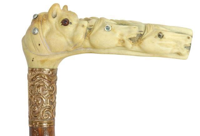 CARVED ANTLER DOG HORSE HEADS 35903b