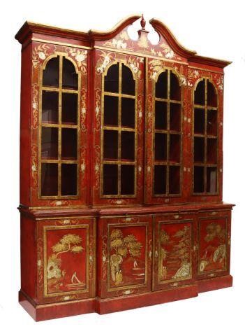 CHINOISERIE RED LACQUERED BREAKFRONT 3590aa