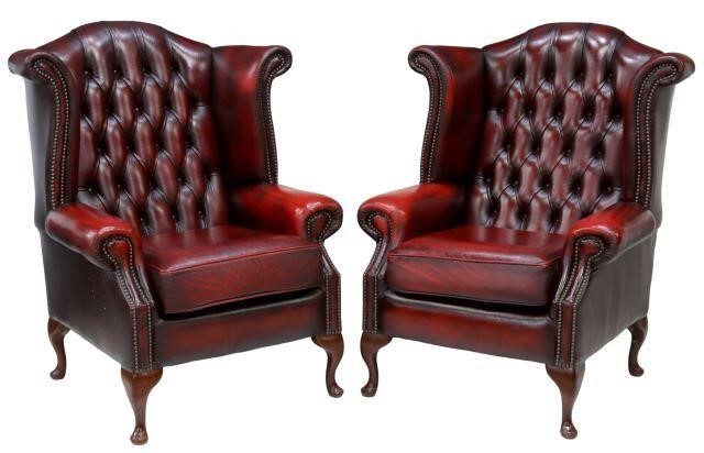  2 QUEEN ANNE STYLE LEATHER WINGBACK 3590c1