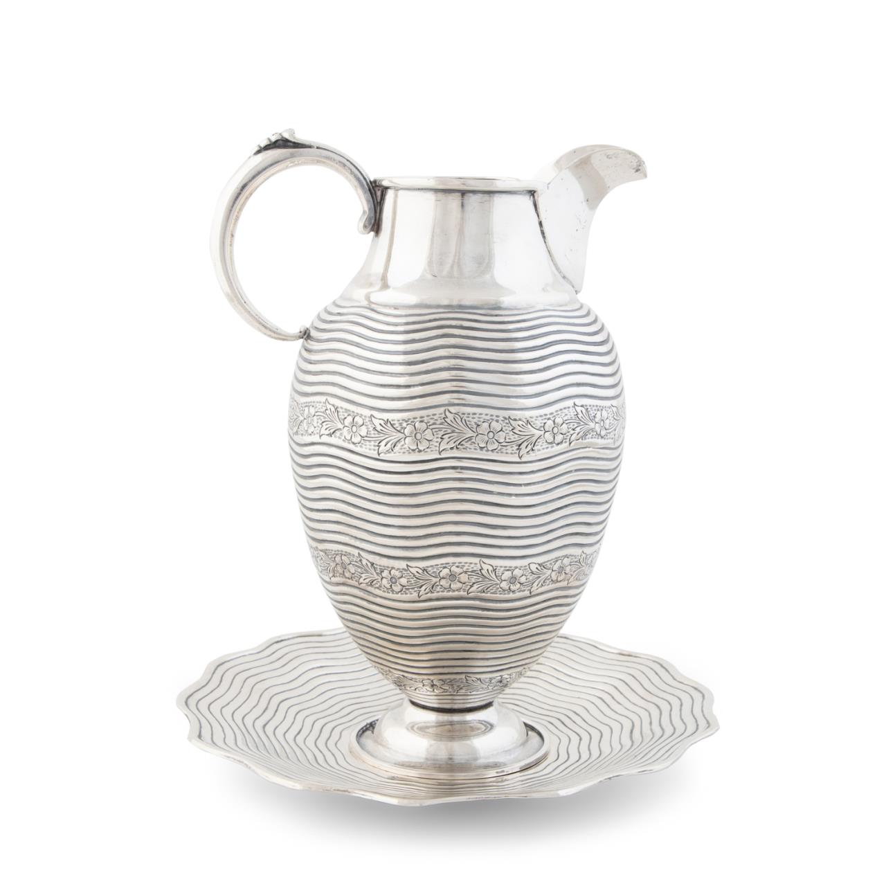 2PC TURKISH 900 SILVER FLORAL PITCHER