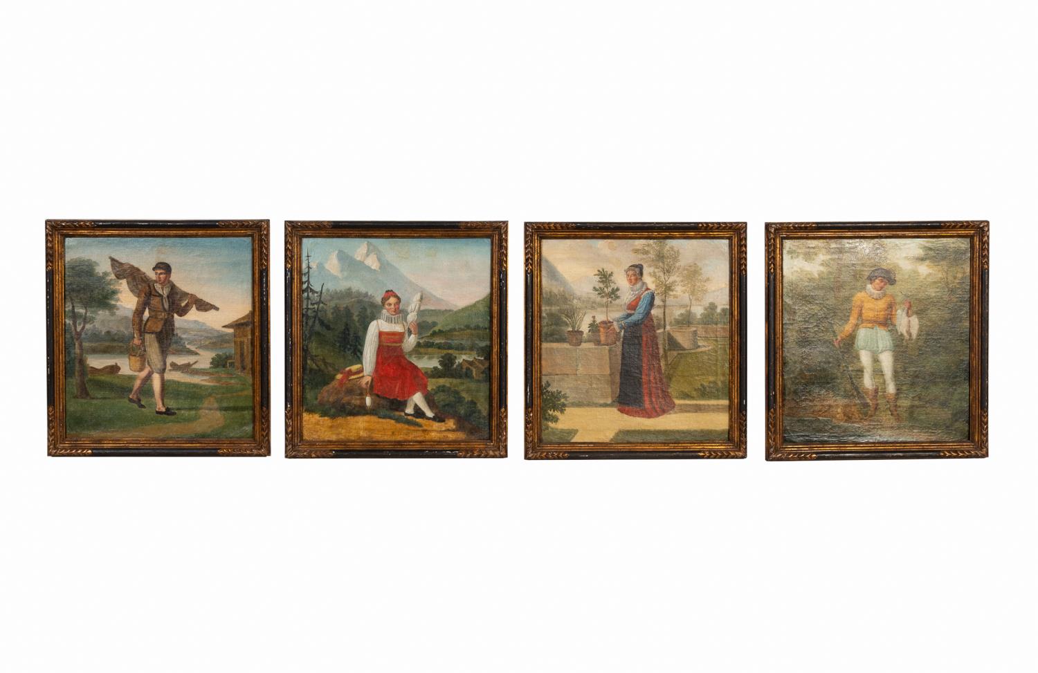 4 19TH C CONTINENTAL O/C PAINTINGS