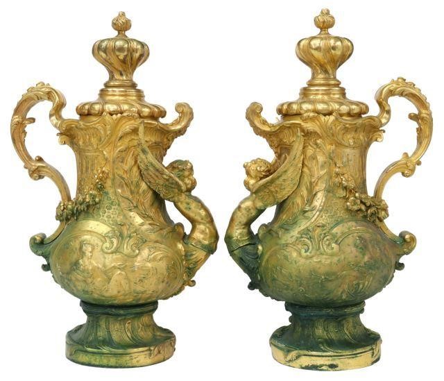 (2) FRENCH BRONZE DORE EWER-FORM