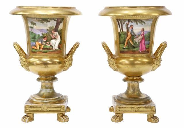 (2) FRENCH GILT PORCELAIN BOLTED