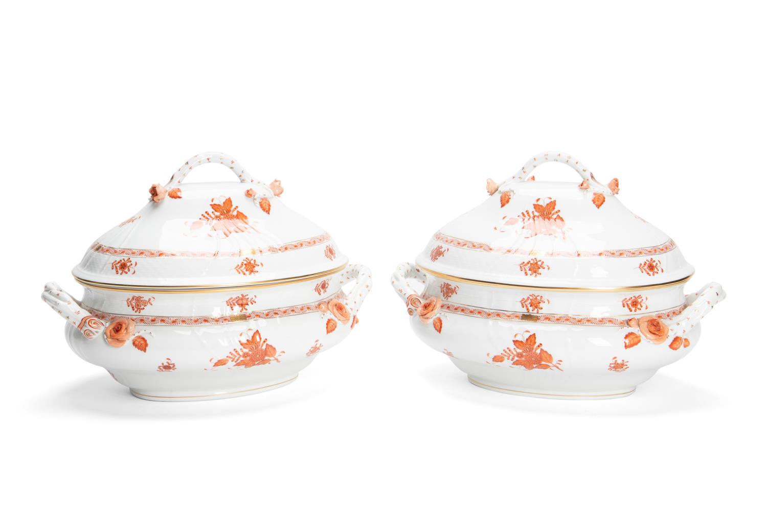 PAIR, HEREND RUST CHINESE BOUQUET