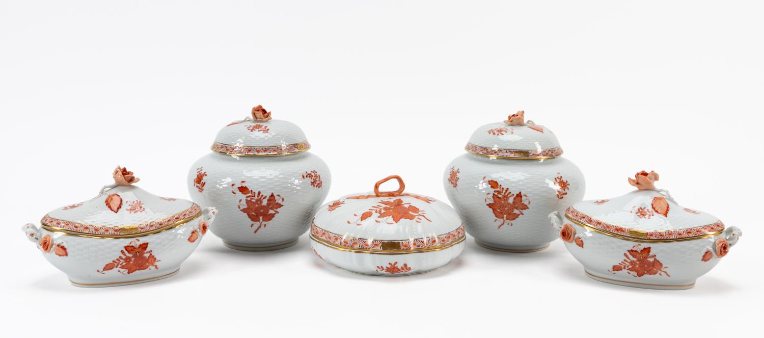 5PC HEREND RUST CHINESE BOUQUET,