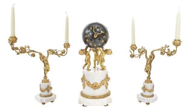 (3) FRENCH BRONZE DORE MARBLE CLOCK