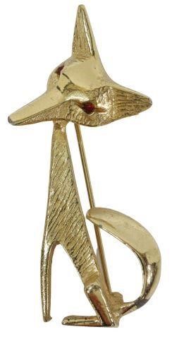 ESTATE RETRO 14KT YELLOW GOLD FOX BROOCH