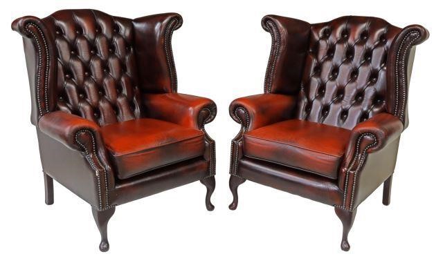 (2) QUEEN ANNE STYLE LEATHER WINGBACK