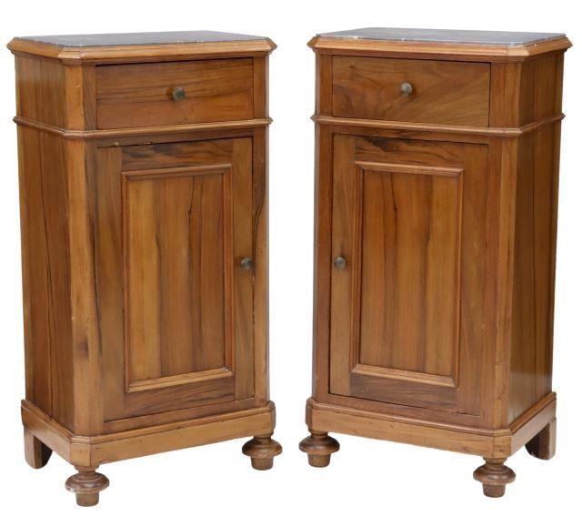  2 ITALIAN MARBLE TOP WALNUT BEDSIDE 359214