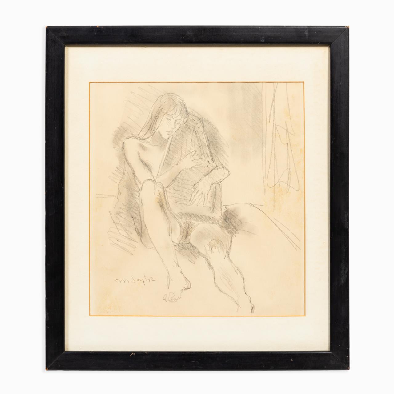 MOSES SOYER GRAPHITE/PAPER NUDE W/