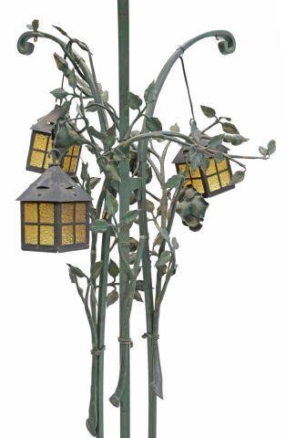 WROUGHT IRON THREE-LIGHT LANTERN