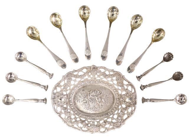 (13) SILVER SALT SPOONS & RETICULATED